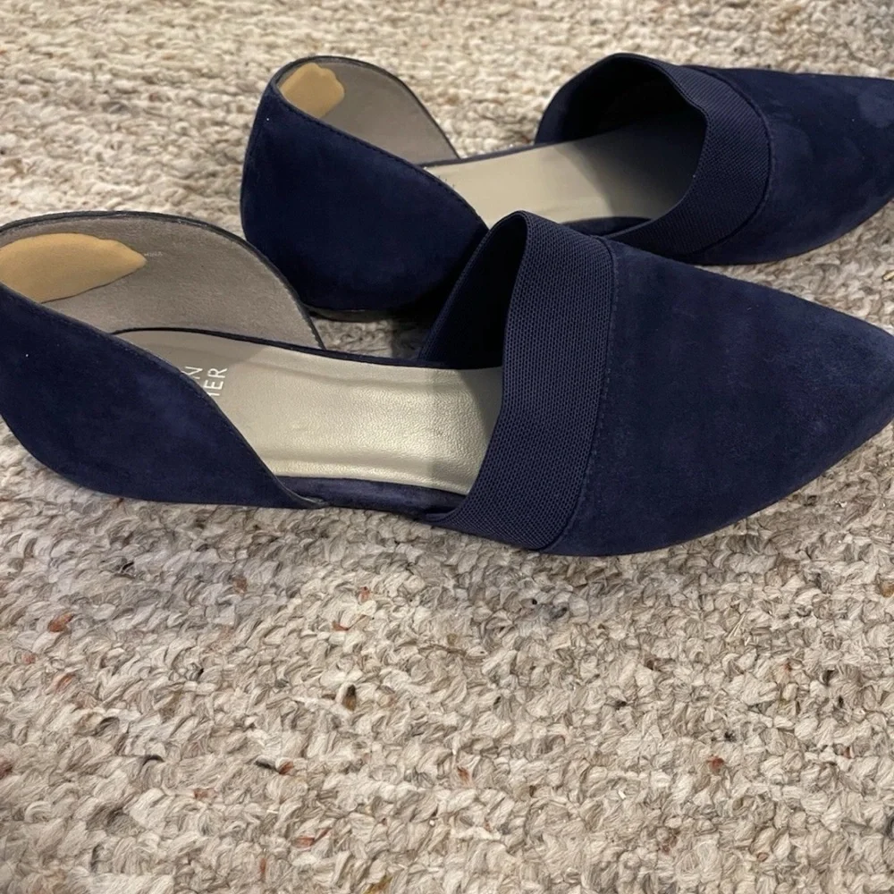 Eileen Fisher Ida Flats Loafers Shoes Womens Size 8 Blue Suede Side Cut Out - Picture 3 of 6